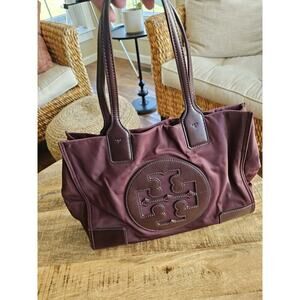 Tory Burch Designer Medium Tote Purse Handbag Burgundy Red